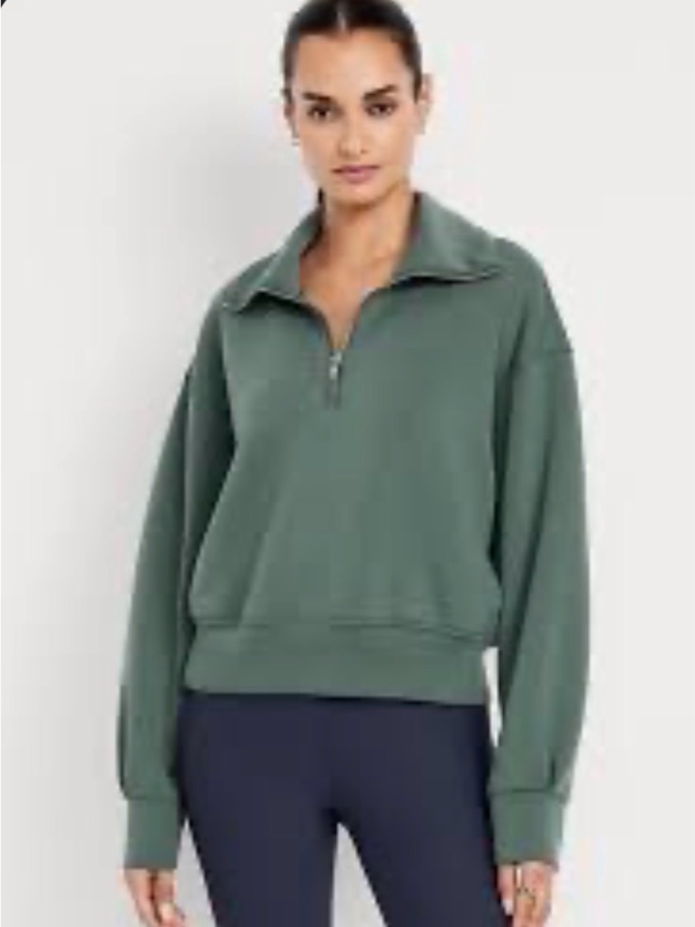 Old Navy Olive Green Women's Half-Zip Funnel Neck Sweatshirt - Picture 2 of 8